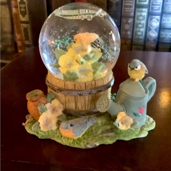 Water Globe Featuring Springtime Flowers, Birds and Gardening Supplies - Picture 2 of 4